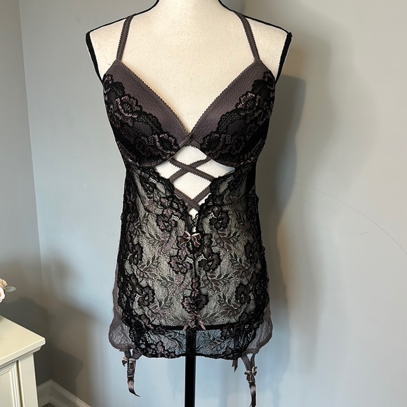 Venus Plum Black Sexy Lace Push Up Corset Back Lingerie Nightwear 38D